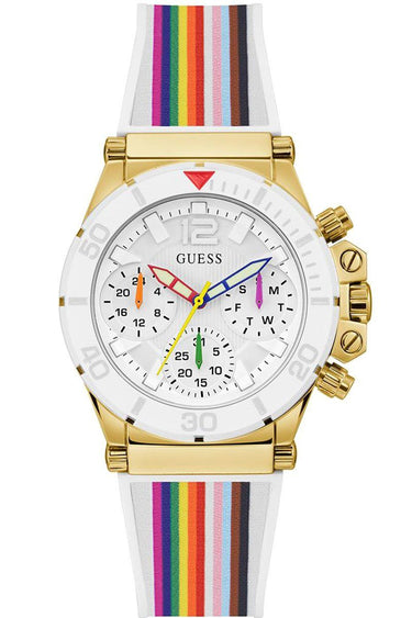 Guess Damen Armbanduhr Active Life 38 mm Regenbogenarmband und -markierungen Armband Silicone GW0432L1